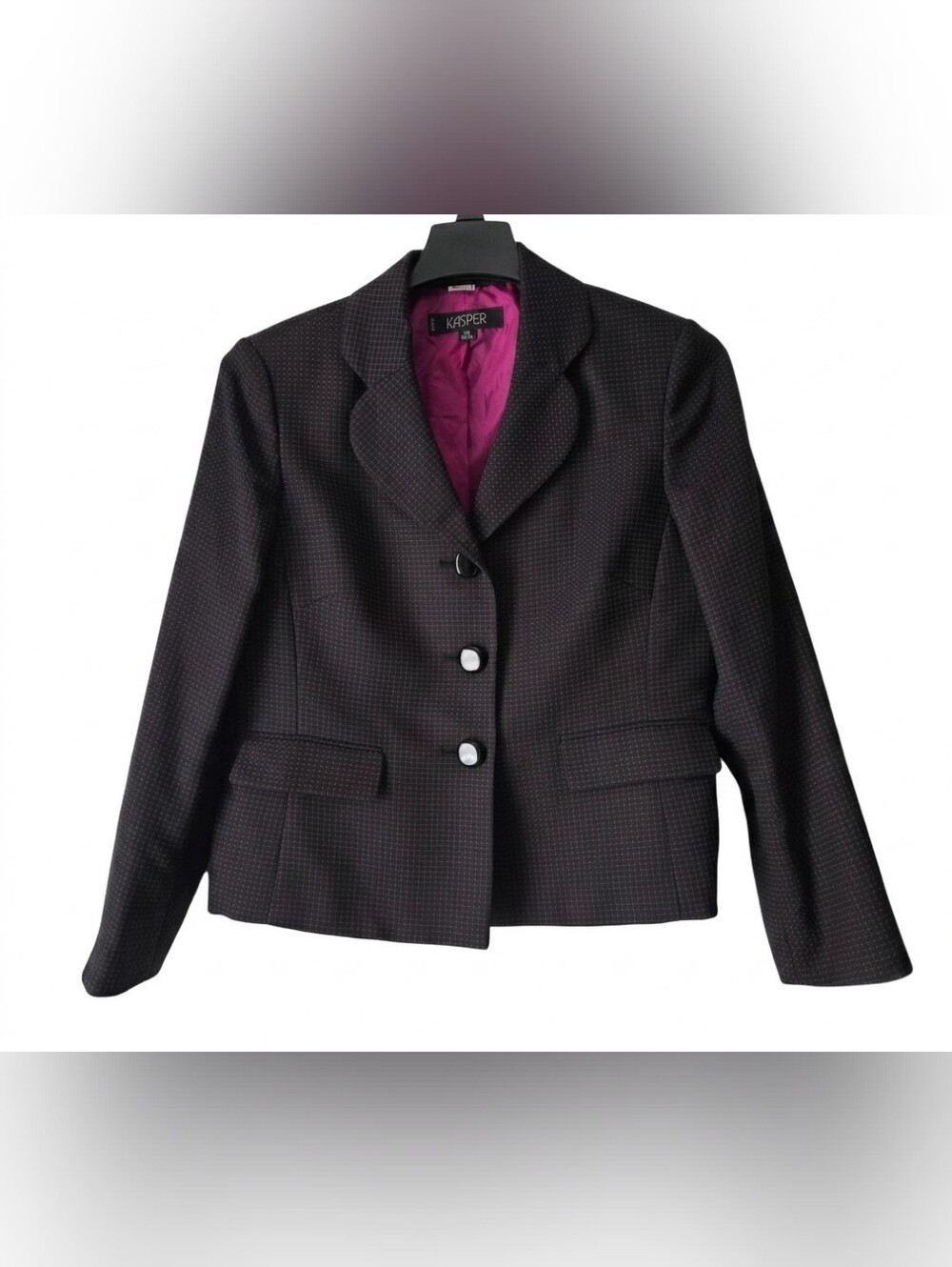 Kasper Black And Pink Pinpoint Structured Blazer Size 12P